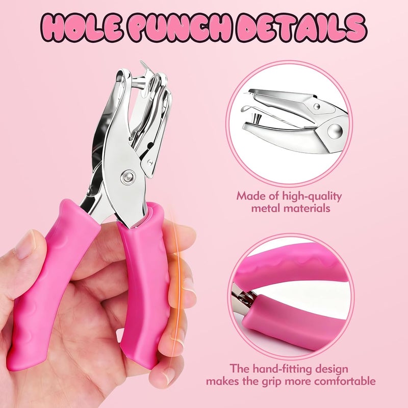 CNTVO Single Hole Punch, 2 Pcs 1/4" and 1/8" Hole Puncher with Pink Soft Grip for Home, Office and Classroom, Handheld Circle Small Hole Paper Punch for Crafts, Scrapbooks, Tags, Tickets - Image 5